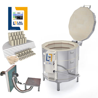 L&L e28T-3 Easy-Fire Kiln Package with Vent, Furniture and Genesis Touchscreen:  240/1 & 208/3 In Stock